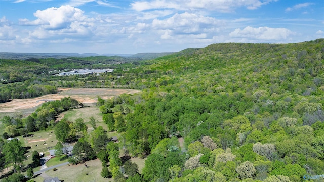 bird's eye view featuring a mountain view and a view of trees