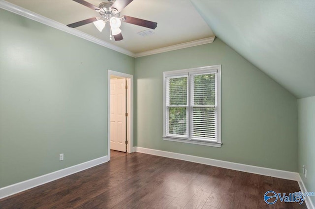 bonus room with dark wood-type flooring, ceiling fan, and vaulted ceiling