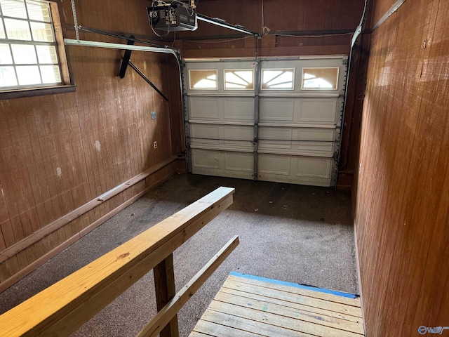 garage with a garage door opener