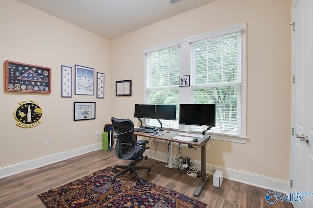 office space featuring hardwood / wood-style floors