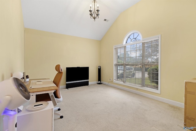 663 Gooch Ln, Madison, AL 35758 - office area with carpet, baseboards, and high vaulted ceiling
