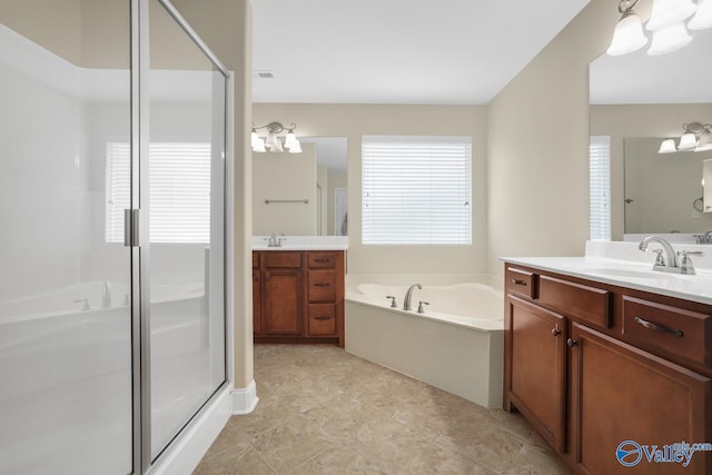164 Moore Farm Cir NW, Huntsville, AL 35806 - full bath featuring a bath, a sink, two vanities, and a shower stall
