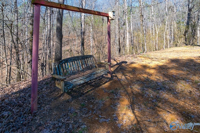 view of yard with a wooded view