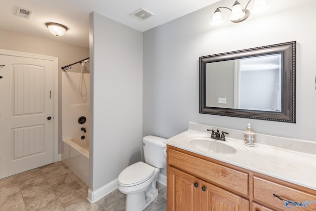 full bathroom with vanity, toilet, and shower / bathtub combination