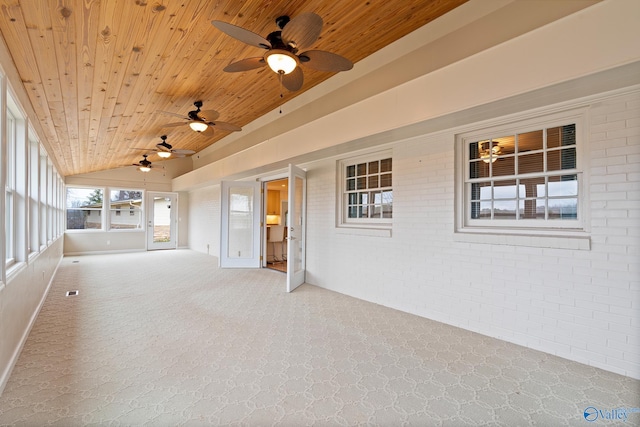 exterior space with lofted ceiling and wooden ceiling