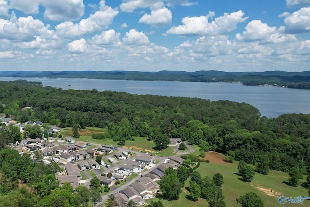 aerial view with a water and mountain view