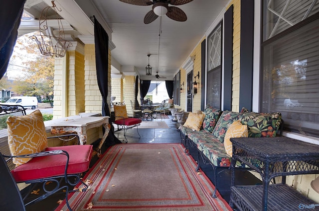 view of patio / terrace with covered porch and ceiling fan