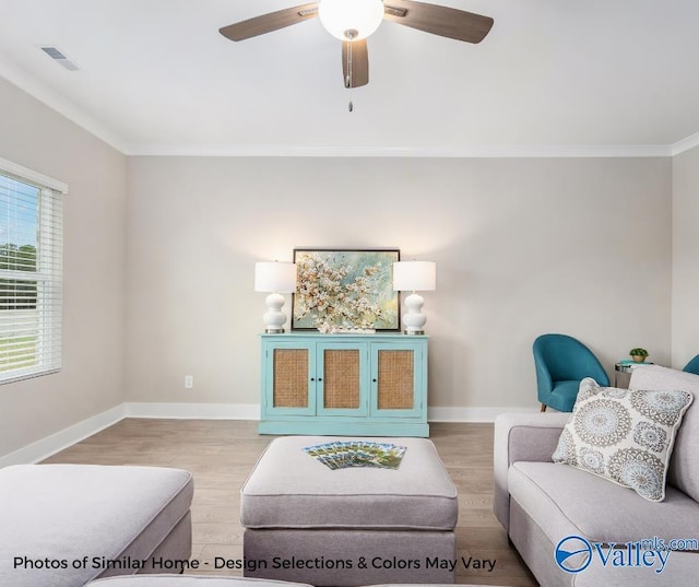 1112 Hine St, Athens, AL 35611 - living room featuring crown molding, light hardwood / wood-style floors, and ceiling fan
