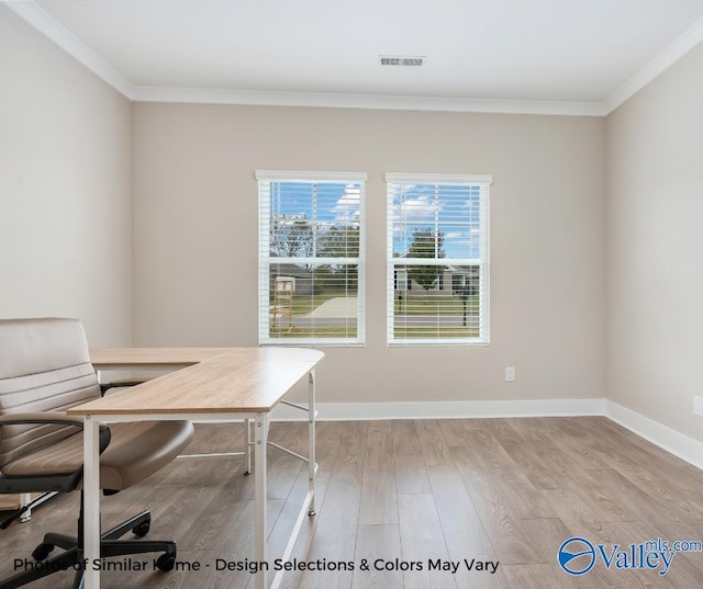1112 Hine St, Athens, AL 35611 - unfurnished office with ornamental molding and light hardwood / wood-style floors
