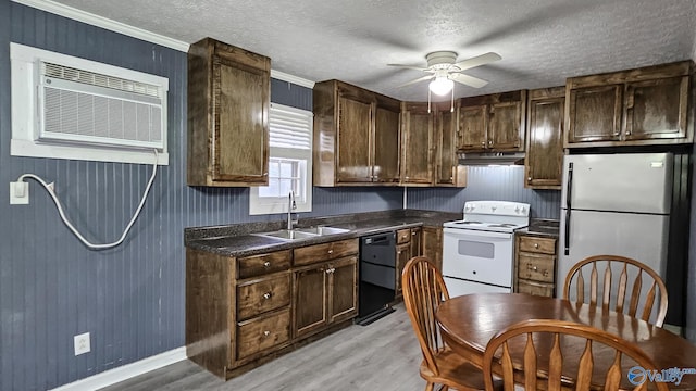 18222 Mcmunn Ln, Athens, AL 35614 - kitchen with white electric stove, dishwasher, sink, fridge, and light hardwood / wood-style flooring