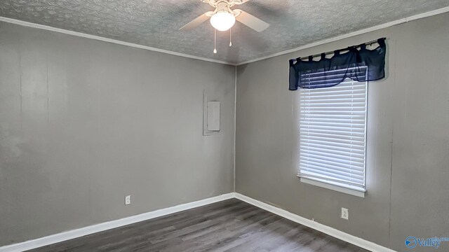 18222 Mcmunn Ln, Athens, AL 35614 - spare room featuring hardwood / wood-style floors, crown molding, a textured ceiling, and ceiling fan