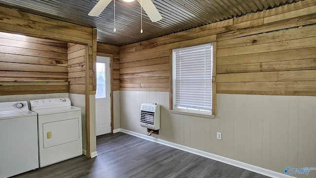 18222 Mcmunn Ln, Athens, AL 35614 - laundry room with heating unit, a wealth of natural light, dark hardwood / wood-style floors, and washing machine and clothes dryer