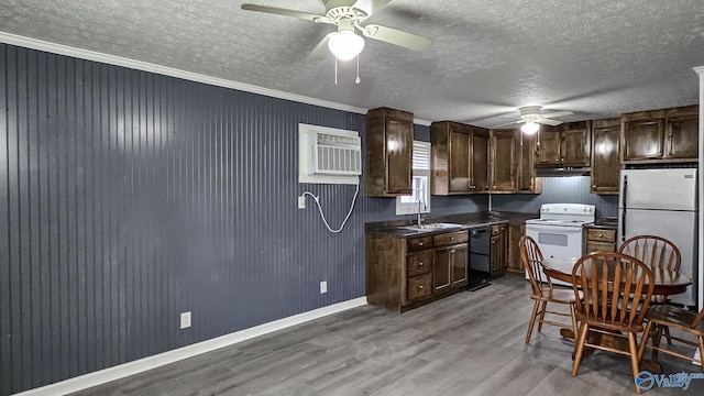 18222 Mcmunn Ln, Athens, AL 35614 - kitchen featuring sink, white electric range, stainless steel fridge, hardwood / wood-style floors, and a wall mounted AC