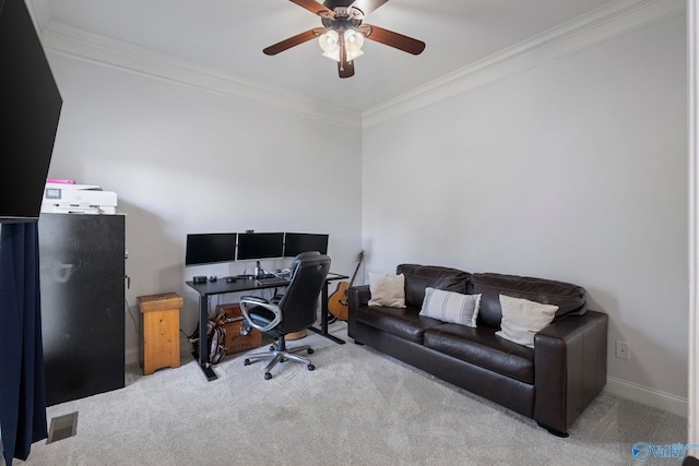 254 Whitlow Rd, Decatur, AL 35603 - carpeted office featuring ornamental molding and a ceiling fan