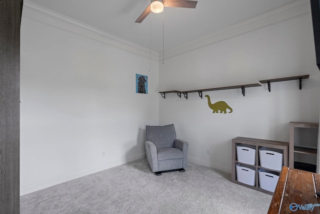 254 Whitlow Rd, Decatur, AL 35603 - living area with carpet flooring, ceiling fan, and crown molding