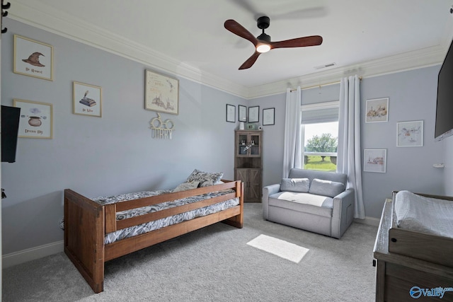 254 Whitlow Rd, Decatur, AL 35603 - carpeted bedroom featuring crown molding and ceiling fan
