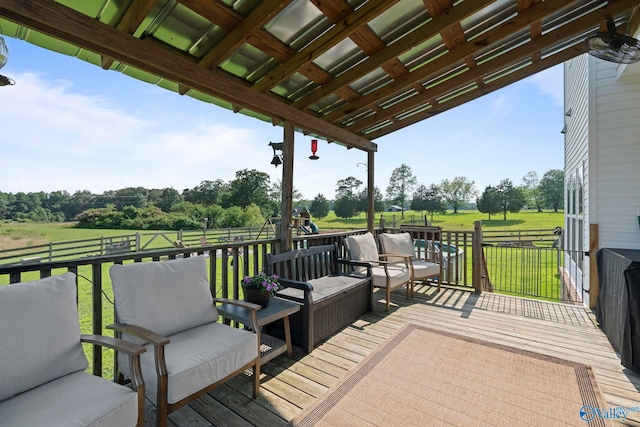 254 Whitlow Rd, Decatur, AL 35603 - wooden deck with a lawn, view of scattered trees, and an outdoor hangout area