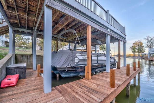 view of dock with a water view