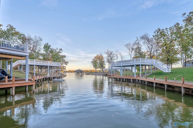 dock area with a water view