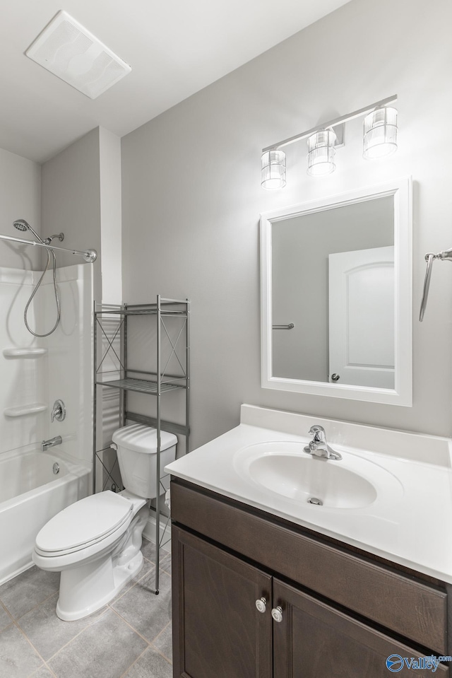 full bathroom featuring vanity,  shower combination, and toilet