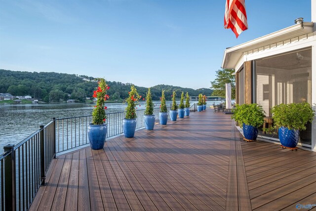 view of dock with a water view