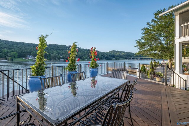 wooden deck with a water view