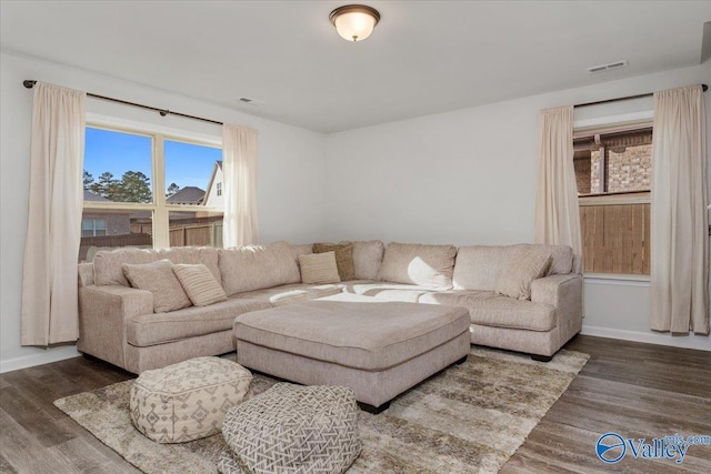 living room with wood-type flooring