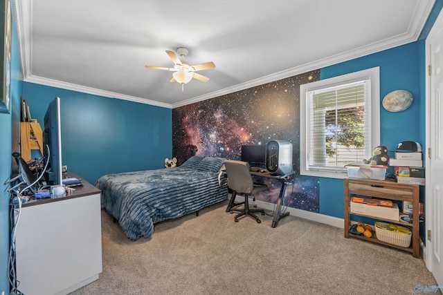 199 Ford Chapel Dr, Harvest, AL 35749 - carpeted bedroom with crown molding, an office area, ceiling fan, and baseboards