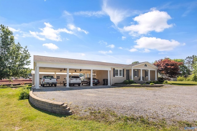 199 Ford Chapel Dr, Harvest, AL 35749 - view of front facade featuring gravel driveway, ceiling fan, and a front yard