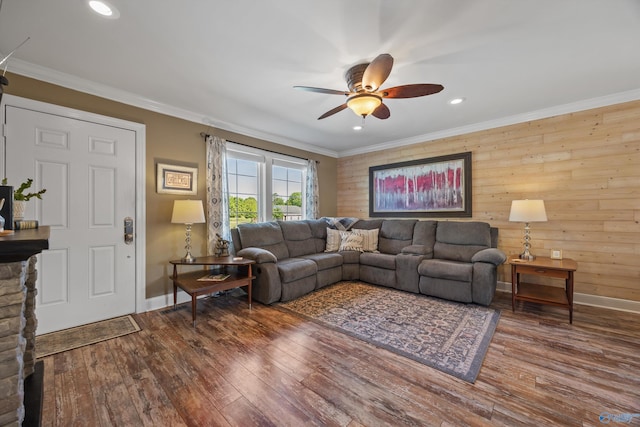 199 Ford Chapel Dr, Harvest, AL 35749 - living area with ceiling fan, hardwood / wood-style flooring, recessed lighting, baseboards, and ornamental molding