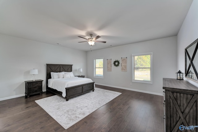 162 Saddle St, New Market, AL 35761 - bedroom with dark wood-type flooring, baseboards, and a ceiling fan