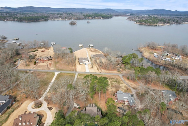 bird's eye view with a water and mountain view