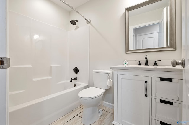 full bathroom with vanity, toilet, and bathing tub / shower combination