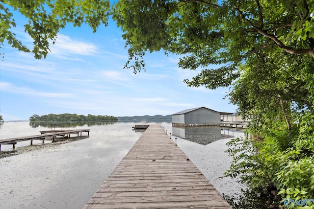 view of dock with a water view