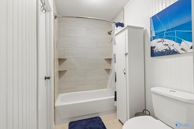 full bath with toilet, shower / bathing tub combination, and tile patterned floors