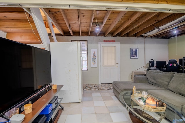 living area featuring light floors