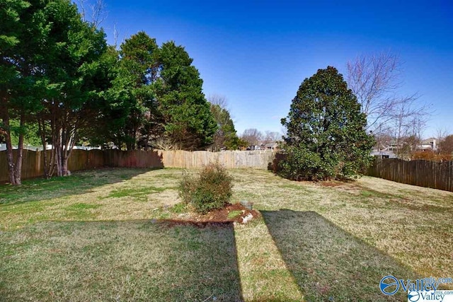 view of yard with a fenced backyard