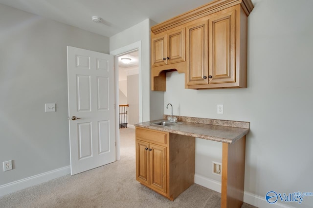 kitchen featuring sink and light colored carpet