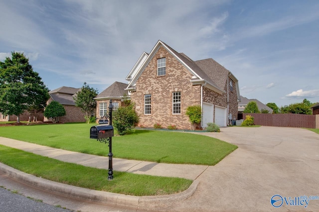 front facade with a front lawn and a garage