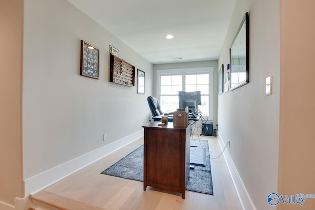 8076 Goose Ridge Dr, Owens Cross Roads, AL 35763 - office with baseboards, light wood-style floors, and recessed lighting