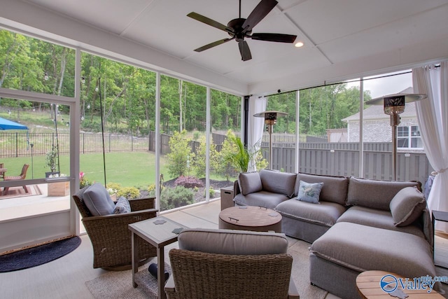 8076 Goose Ridge Dr, Owens Cross Roads, AL 35763 - sunroom with outdoor lounge area and a ceiling fan