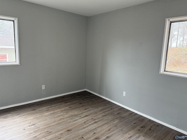 unfurnished room featuring plenty of natural light and dark wood-type flooring