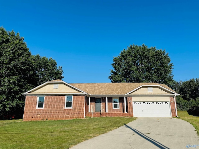 single story home with a front lawn and a garage