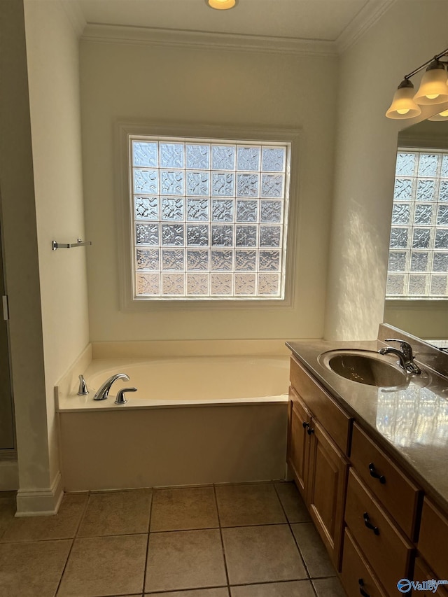 full bathroom featuring a garden tub, plenty of natural light, and crown molding