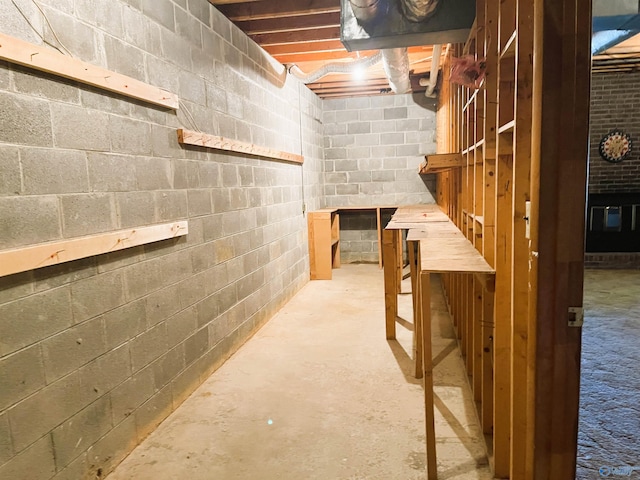 unfinished below grade area with concrete block wall