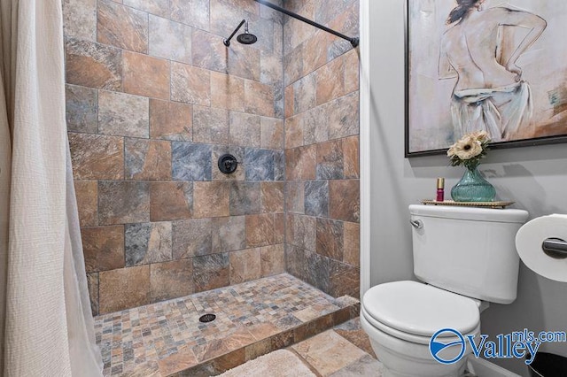 bathroom with a shower with curtain and toilet