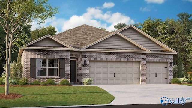 view of front of home featuring a front lawn and a garage