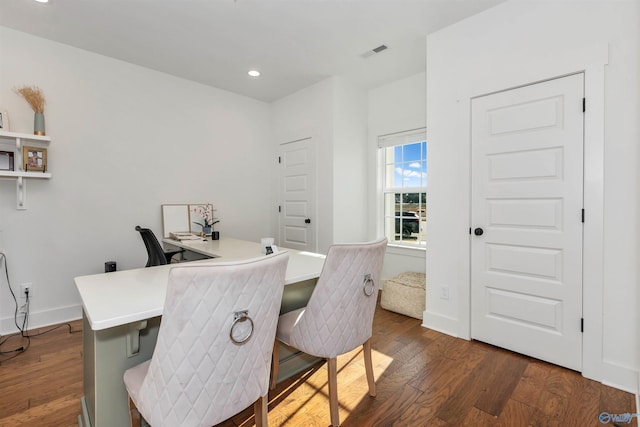 office area featuring dark wood-type flooring