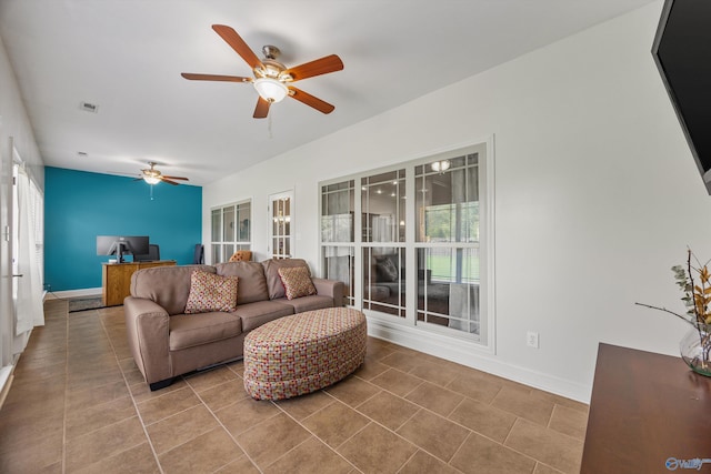 105 Cherrywood Dr, Madison, AL 35756 - living area with an office area, ceiling fan, tile patterned floors, and french doors