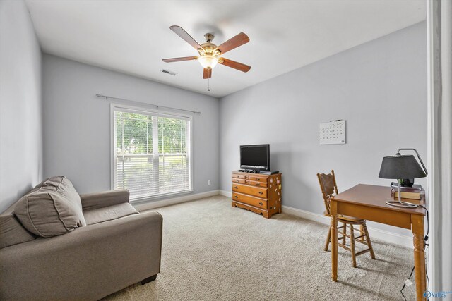105 Cherrywood Dr, Madison, AL 35756 - home office with a ceiling fan and carpet floors